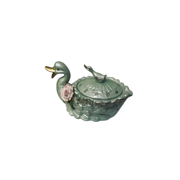 American Style Porcelain Blue Swan Lidded Cookie Jar Collectible Decorative 9" - Picture 14 of 15